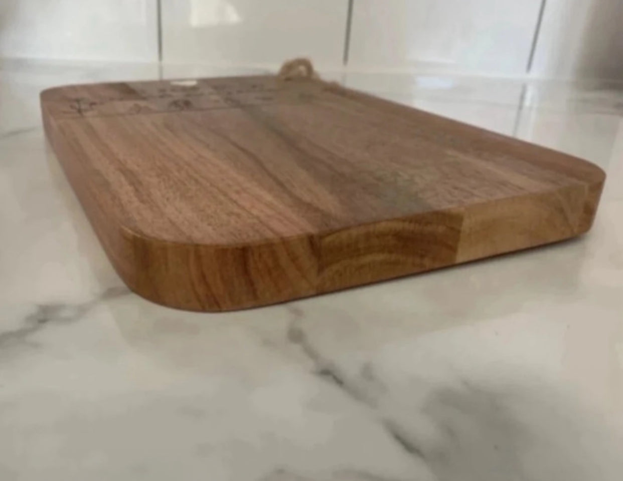 Gorgeous engraved Rectangular acacia wood chopping board with inlay brass heart