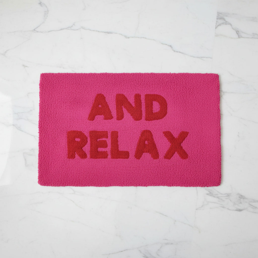 Tufted Cotton Bath Mat - 'And Relax' Pink