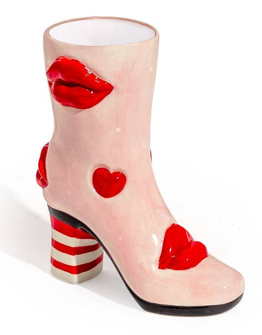 Medium Hearts & Lips Heeled-Boot Ceramic Vase