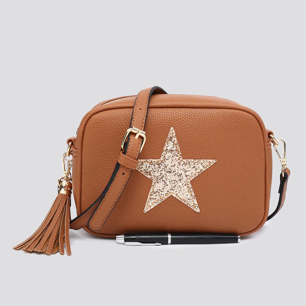 Premium Vegan Leather Camera Star Crossbody Bag #JNY3435AW26: BEIGE