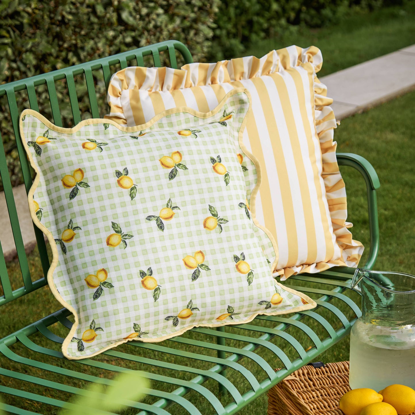 Fruits - Lemons Gingham Check Outdoor Cushion cover only - 45 x 45cm