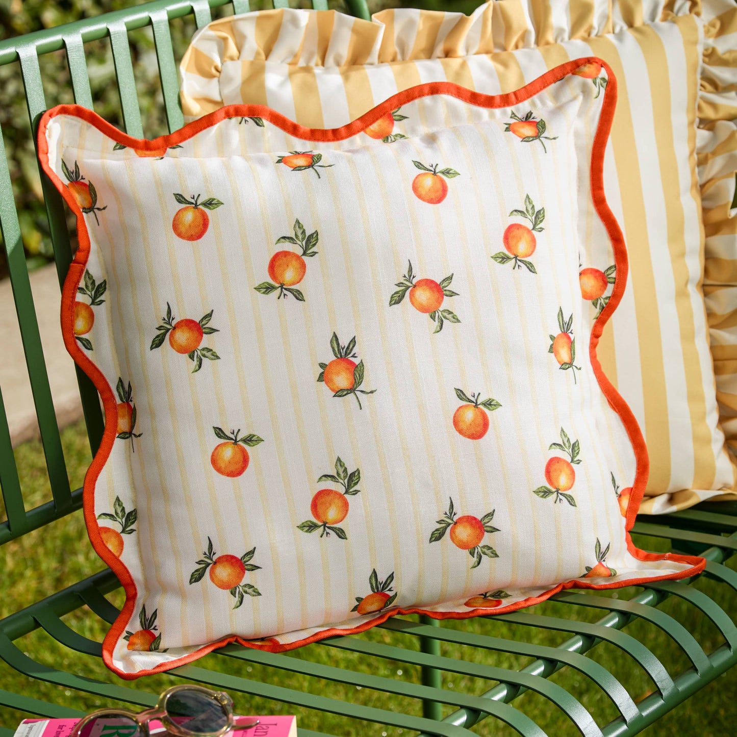 Fruits - Oranges Striped Outdoor Cushion Yellow - Cover Only.         45 x 45cm