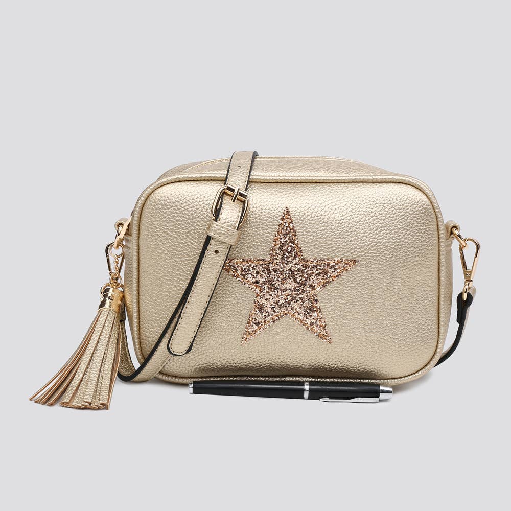 Premium Vegan Leather Camera Star Crossbody Bag #JNY3435AW26: BEIGE
