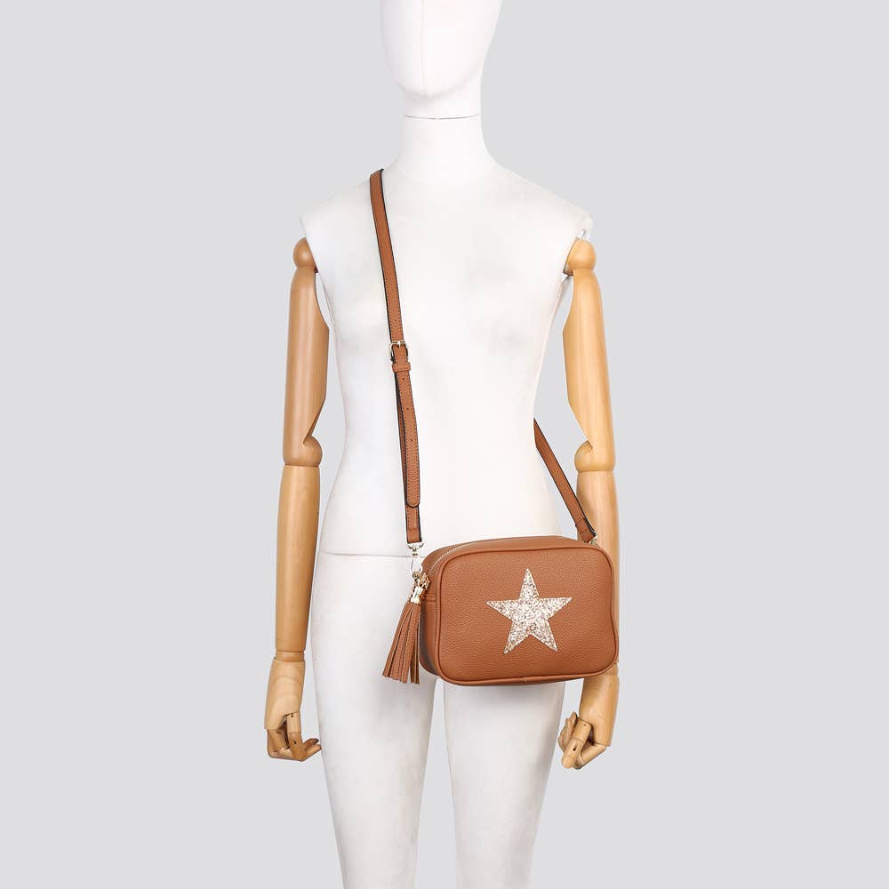 Premium Vegan Leather Camera Star Crossbody Bag #JNY3435AW26: BEIGE