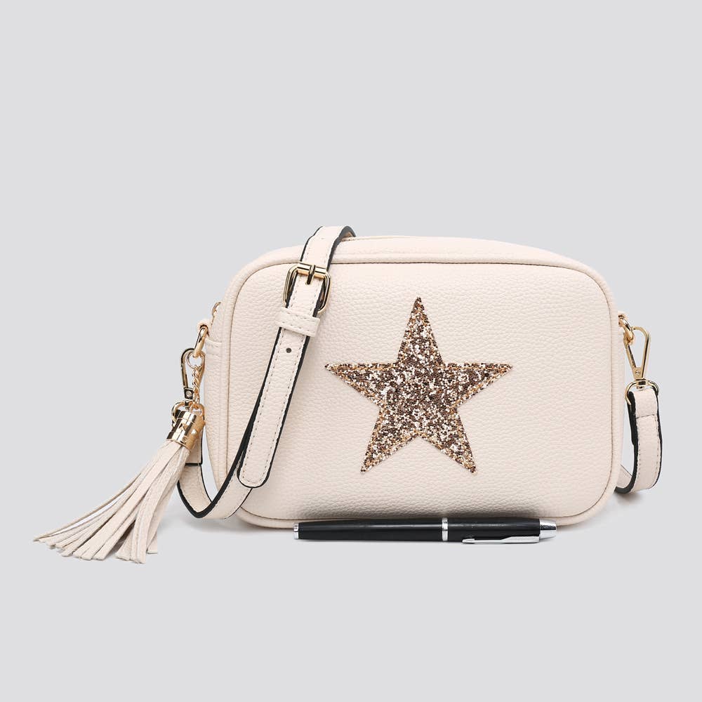 Premium Vegan Leather Camera Star Crossbody Bag #JNY3435AW26: BEIGE
