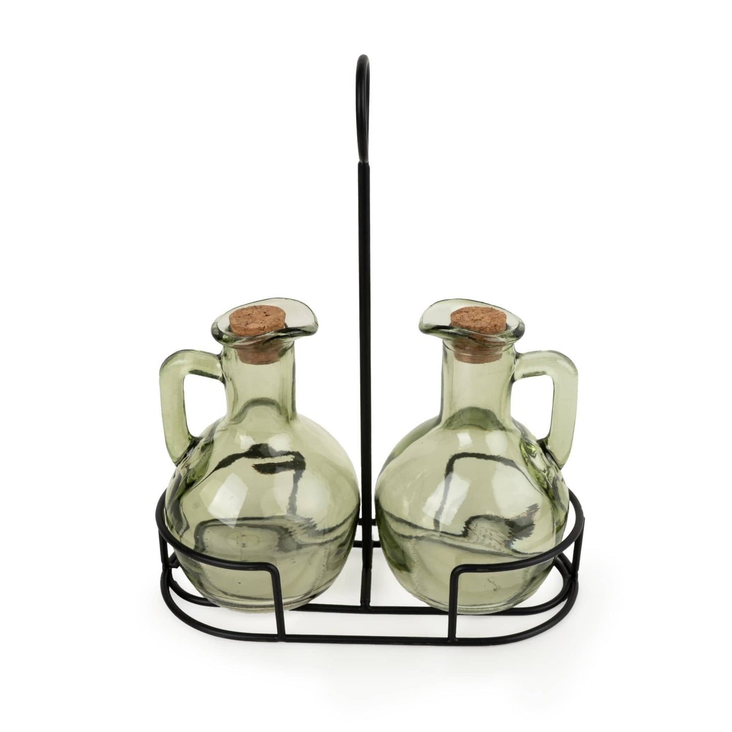 Set of 2 Oil Bottles on Stand - Green