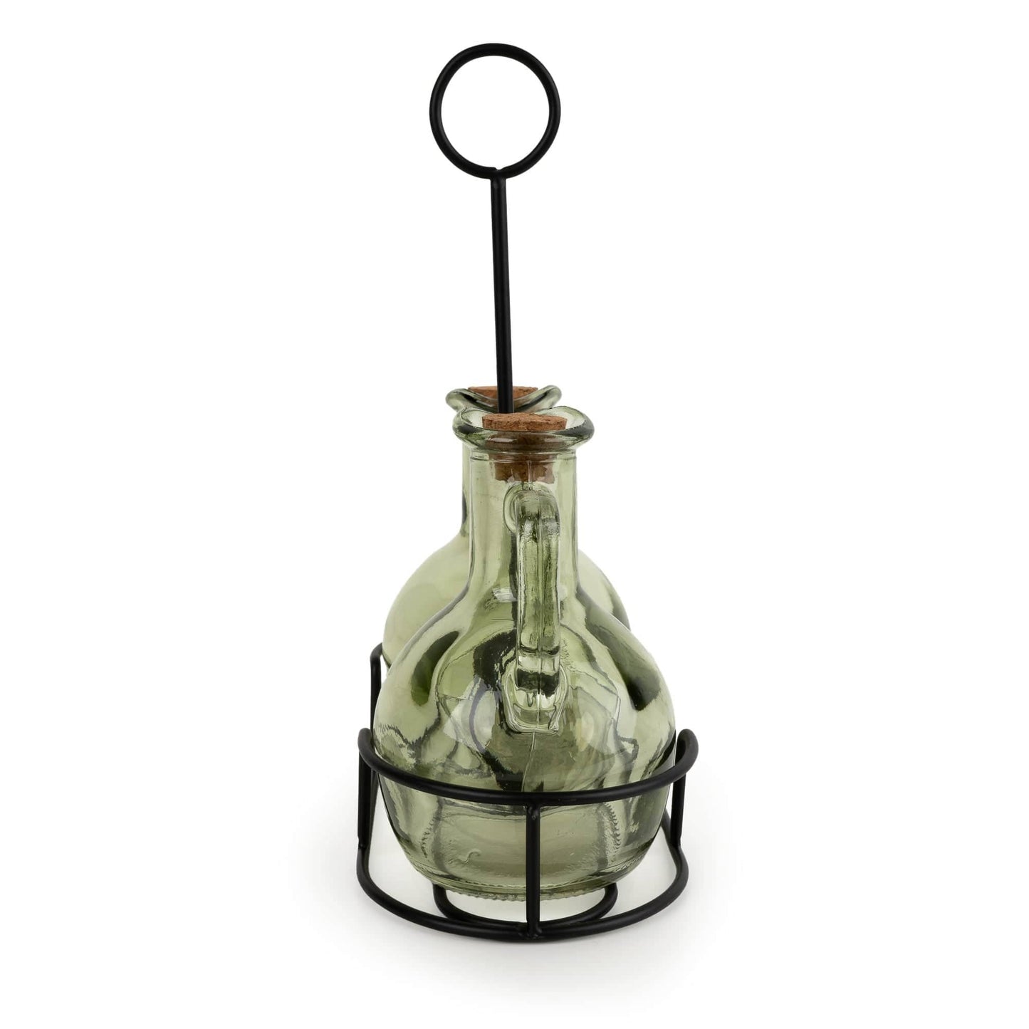 Set of 2 Oil Bottles on Stand - Green