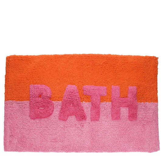 Tufted cotton bath mat - 'BATH' orange and pink