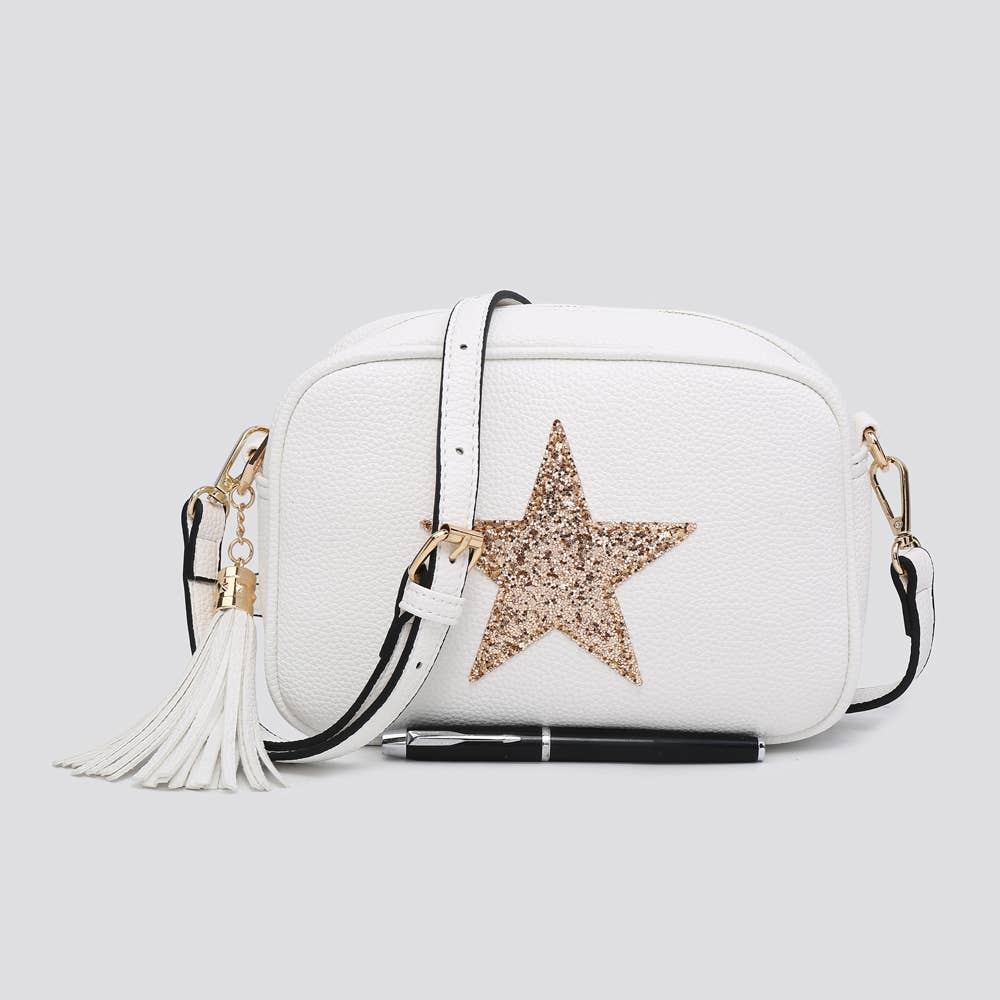 Premium Vegan Leather Camera Star Crossbody Bag #JNY3435AW26: SILVER
