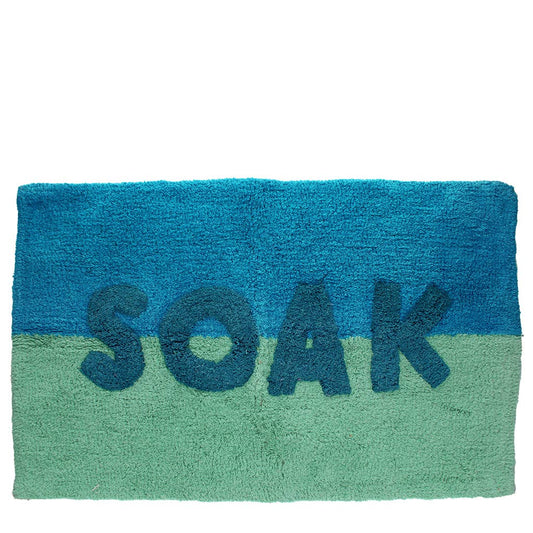 Tufted cotton bath mat - 'SOAK' blue and teal