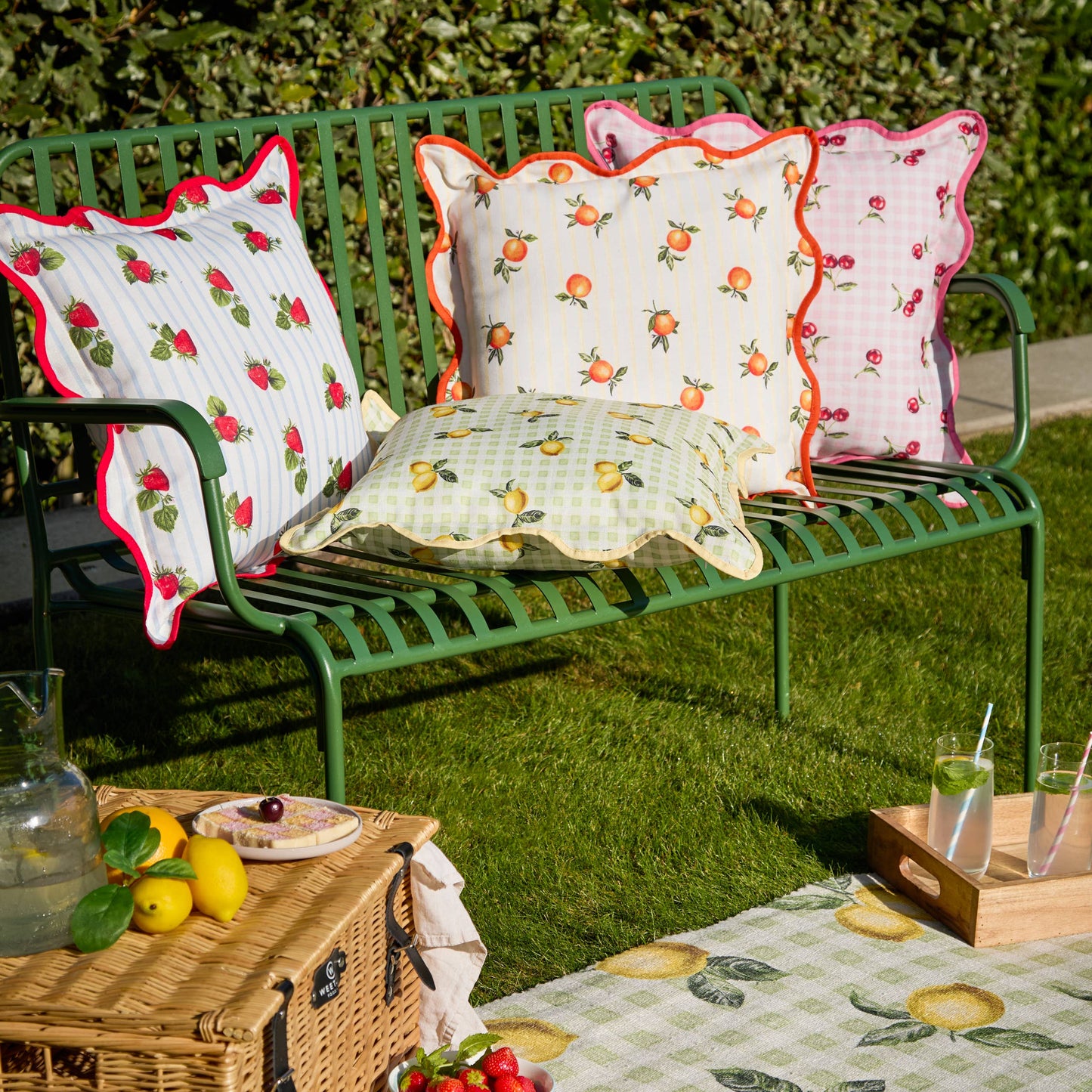 Fruits - Strawberries Striped Outdoor Cushion Blue - Cover Only               45 x 45cm