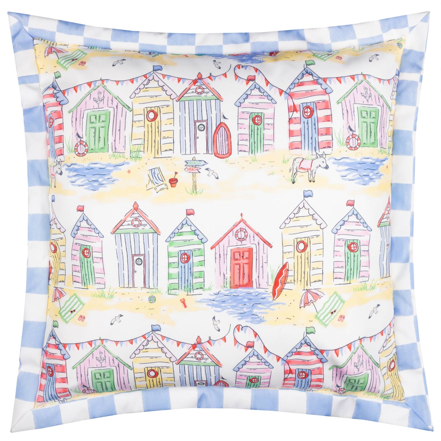 Beach Huts Square Outdoor Cushion Multicolour - Cover Only.                                                   45 x 45cm