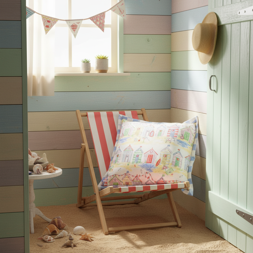 Beach Huts Square Outdoor Cushion Multicolour - Cover Only.                                                   45 x 45cm