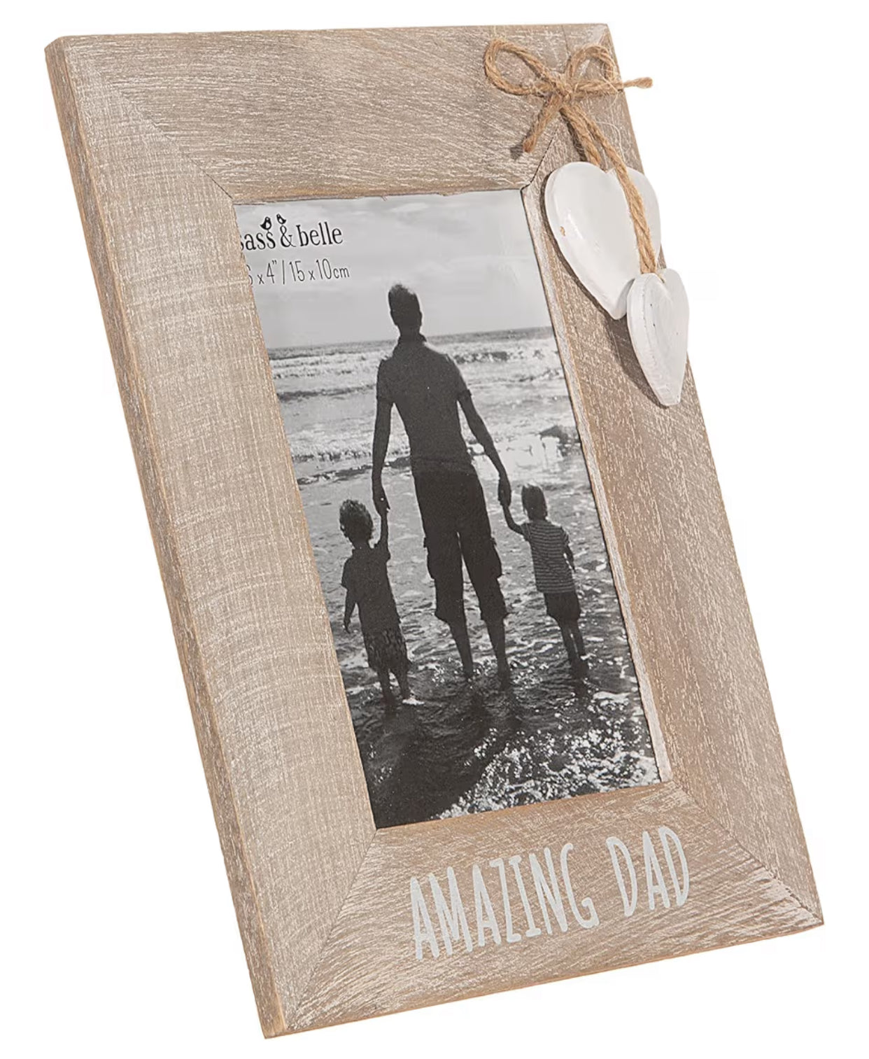 Shabby chic single ‘Amazing Dad’ photo frame with double heart detail