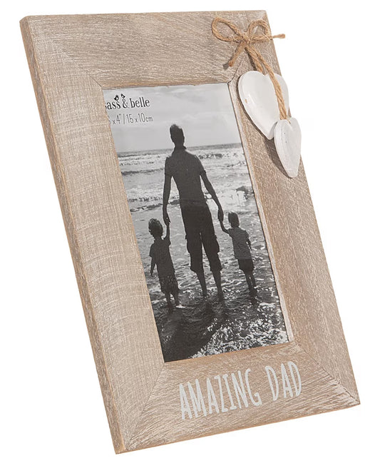 Shabby chic single ‘Amazing Dad’ photo frame with double heart detail