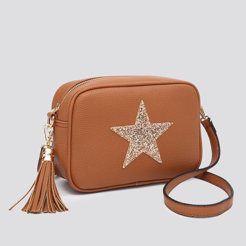 Premium Vegan Leather Camera Star Crossbody Bag #JNY3435AW26: SILVER