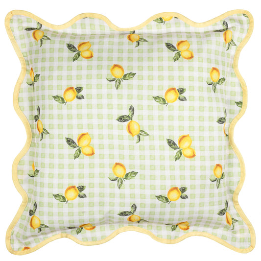 Fruits - Lemons Gingham Check Outdoor Cushion cover only - 45 x 45cm