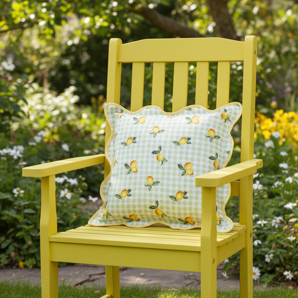 Fruits - Lemons Gingham Check Outdoor Cushion cover only - 45 x 45cm