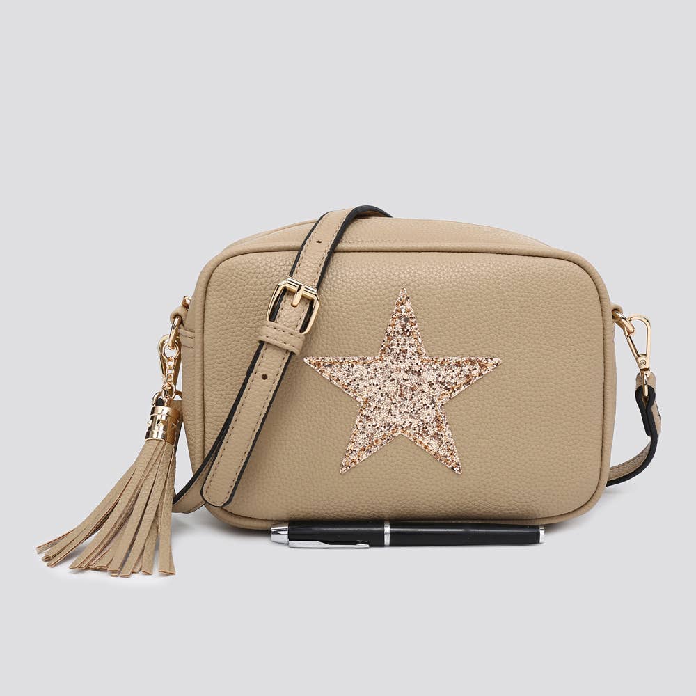 Premium Vegan Leather Camera Star Crossbody Bag #JNY3435AW26: BEIGE
