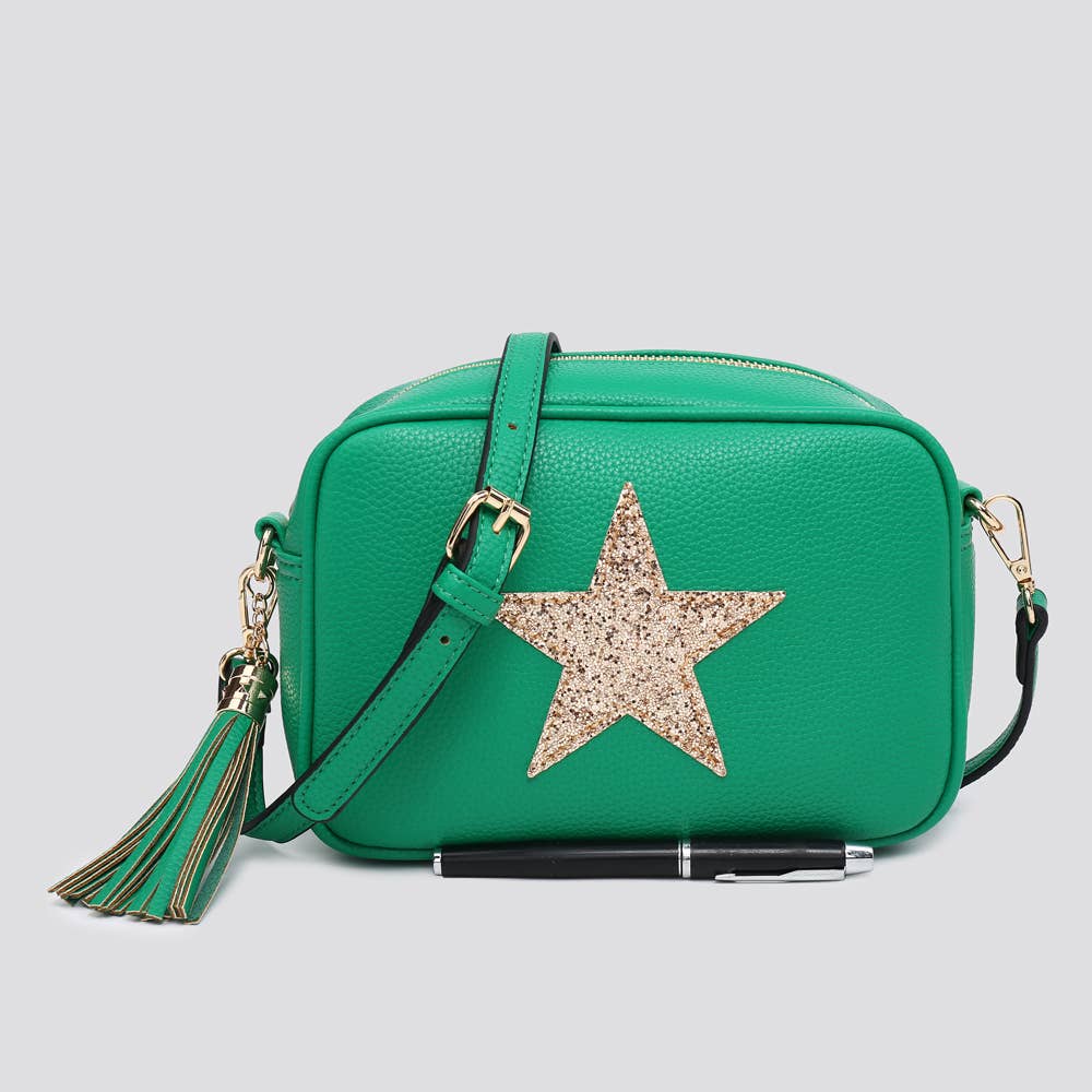 Premium Vegan Leather Camera Star Crossbody Bag #JNY3435AW26: SILVER