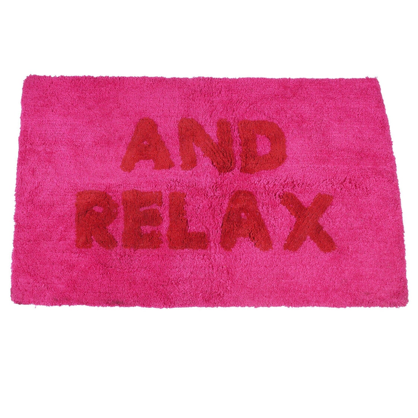 Tufted Cotton Bath Mat - 'And Relax' Pink