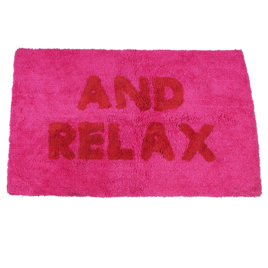 Tufted Cotton Bath Mat - 'And Relax' Pink