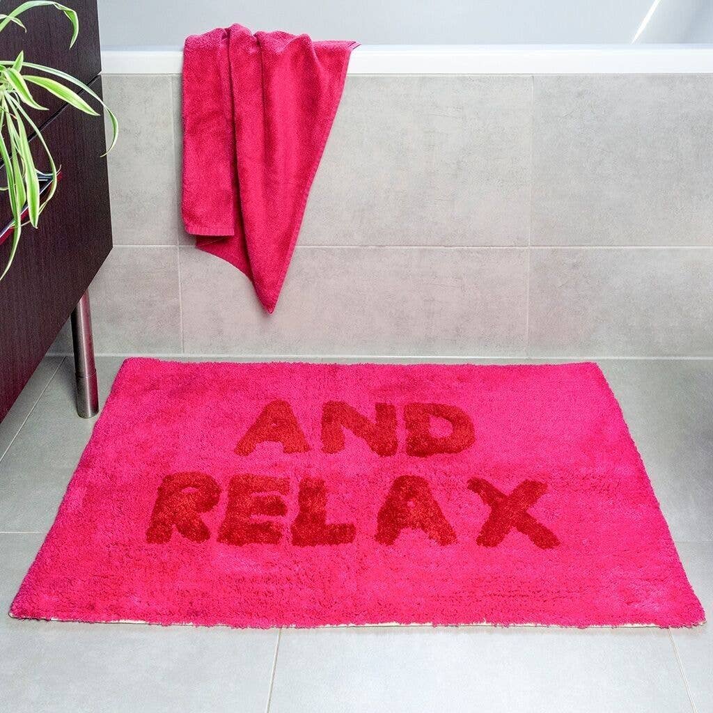 Tufted Cotton Bath Mat - 'And Relax' Pink