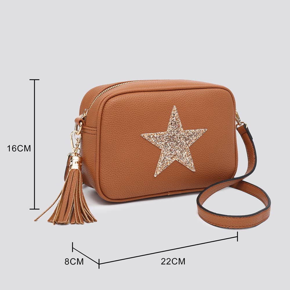 Premium Vegan Leather Camera Star Crossbody Bag #JNY3435AW26: BEIGE