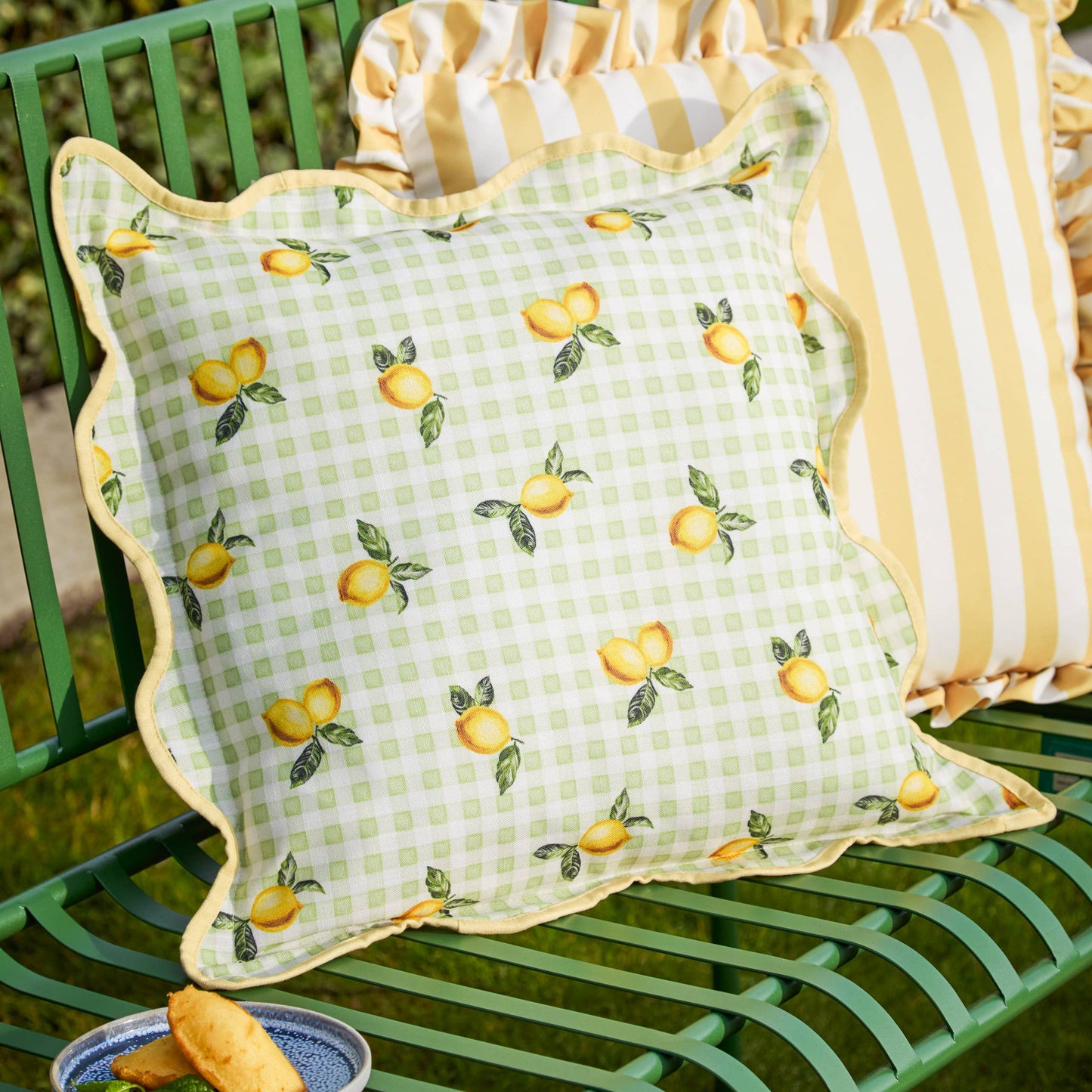 Fruits - Lemons Gingham Check Outdoor Cushion cover only - 45 x 45cm