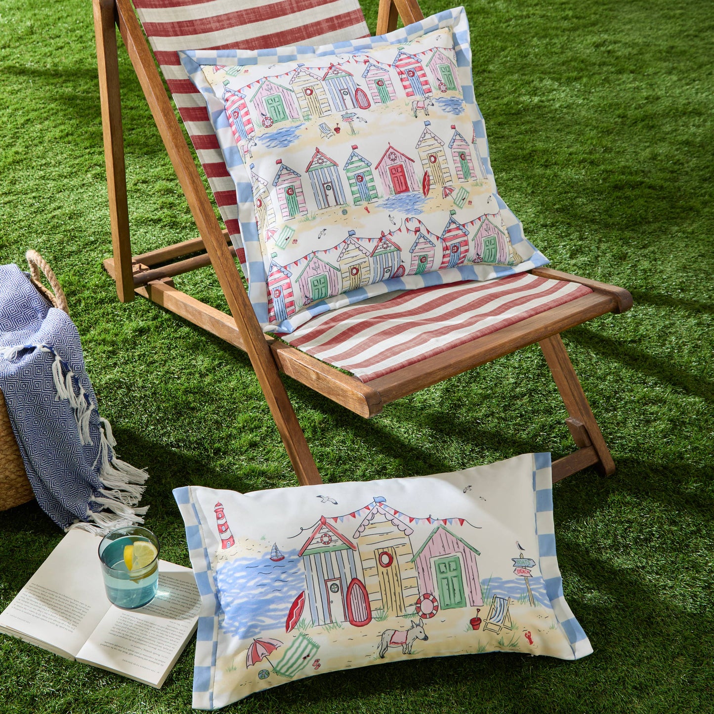 Beach Huts Square Outdoor Cushion Multicolour - Cover Only.                                                   45 x 45cm