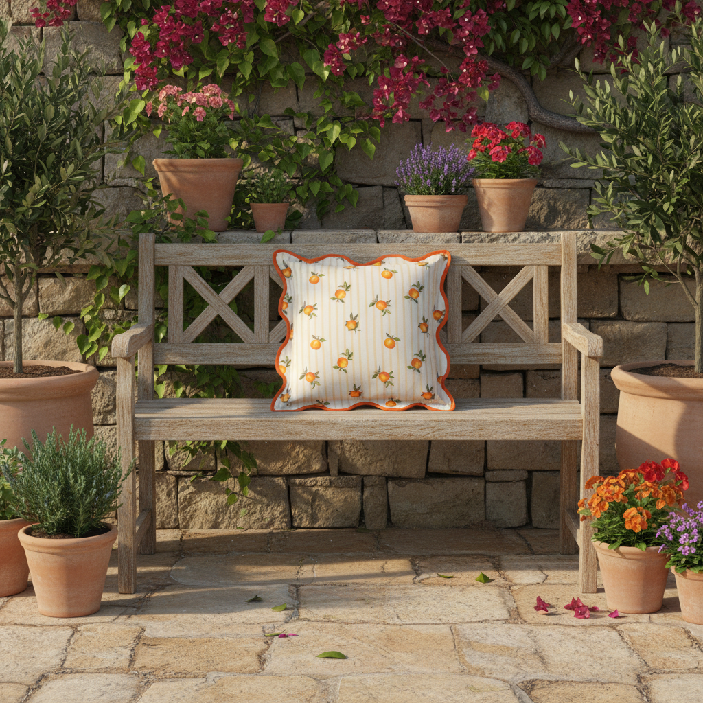 Fruits - Oranges Striped Outdoor Cushion Yellow - Cover Only.         45 x 45cm