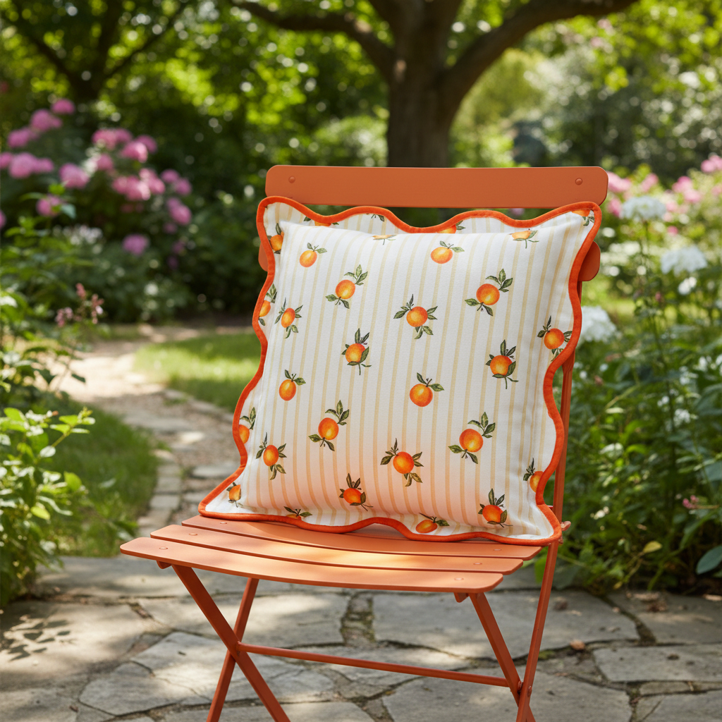 Fruits - Oranges Striped Outdoor Cushion Yellow - Cover Only.         45 x 45cm